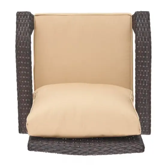 FIONECA Brown PE Rattan Outdoor Club Chair with Waterproof Cushion, Patio Single Sofa for Garden, Porch, or Poolside image {11}