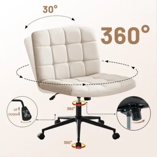 CAVINAS Adjustable Office Chair with Wheels,Modern Armless Gaming Chair with Lumbar Support,Swivel Linen Desk Chair for Adult,Student image {3}