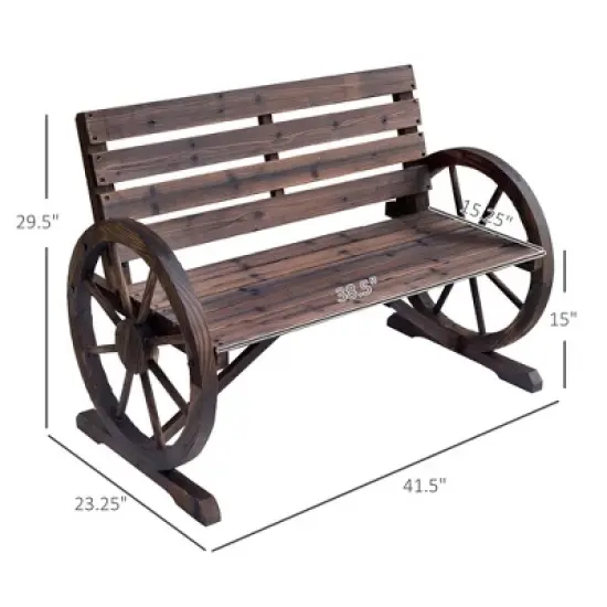 LOVMOR Outsunny 41" Wooden Wagon Wheel Bench image {2}