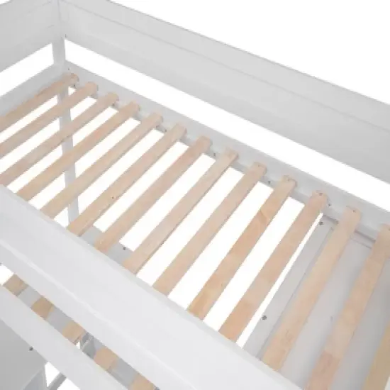 Wood Loft Bed with Wardrobes and 2-Drawer Desk with Cabinet-ModernLuxe image {12}