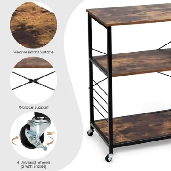Costway Rolling Industrial Kitchen Baker's Rack Wood Black image {8}