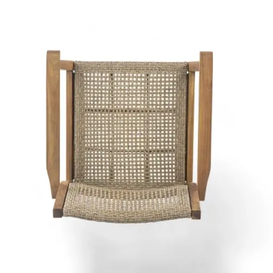 2pc Outdoor Dining Chairs, Solid Acacia Wood Frame with Wicker Backrest, Weather-Resistant Patio Seating for Garden or Deck - Coolbibila image {4}