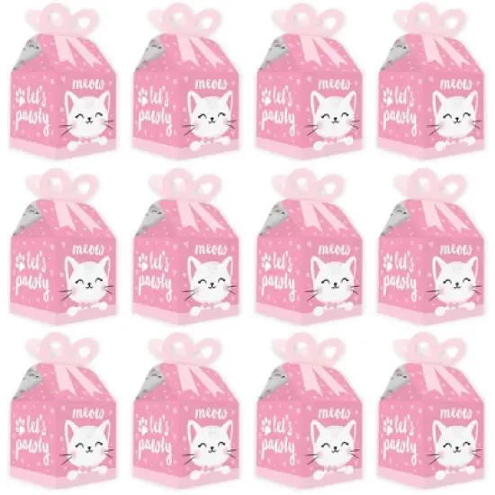Big Dot of Happiness Purr-fect Kitty Cat - Square Favor Gift Boxes - Kitten Meow Baby Shower or Birthday Party Bow Boxes - Set of 12 image {4}
