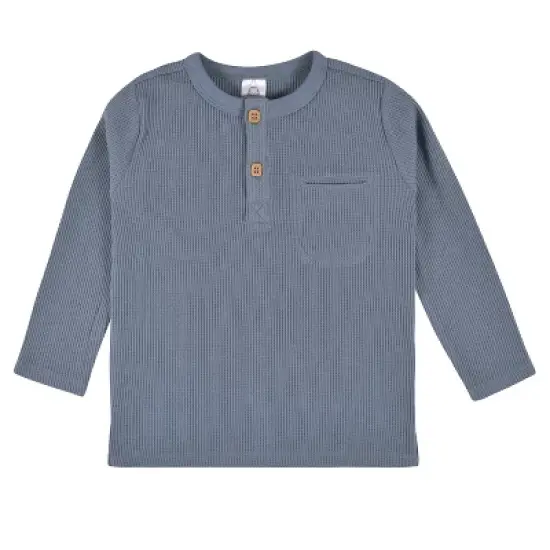 Gerber Toddler Boys' Waffle Knit Henleys - Dusty Blue & Navy - 2-Pack image {7}