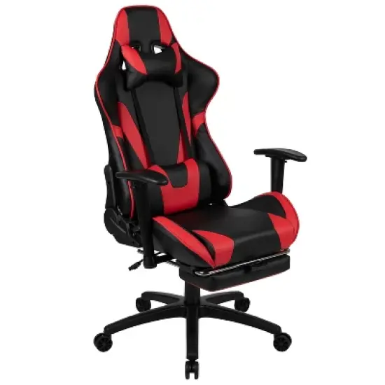 Emma and Oliver Racing Gaming Ergonomic Chair with Reclining Back, Footrest in Red LeatherSoft image {13}