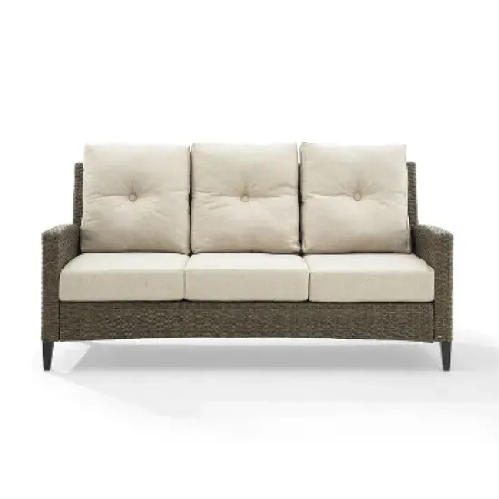 Rockport Outdoor Wicker High Back Sofa - Oatmeal/Light Brown - Crosley image {5}