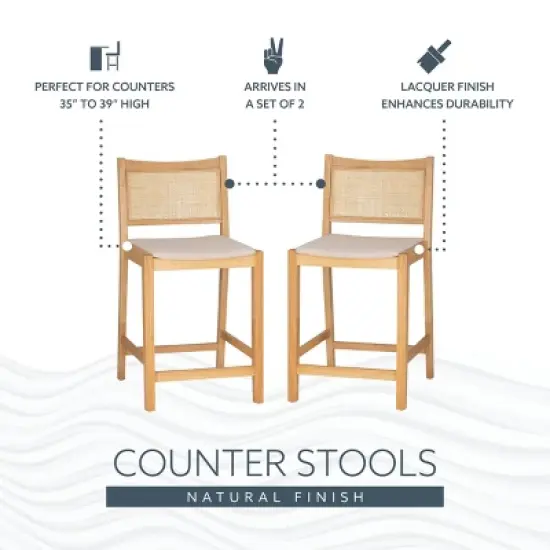 Powell Set of 2 Bessie Cane Counter Height Barstools Natural image {13}