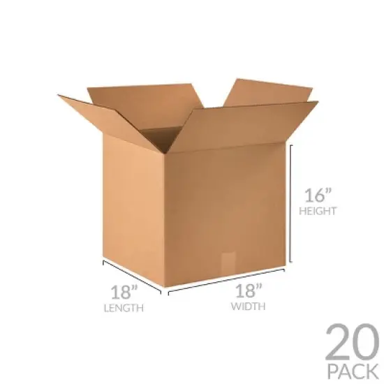 UOFFICE Pack of 20 Corrugated Shipping Boxes 18" x 18" x 16" image {2}