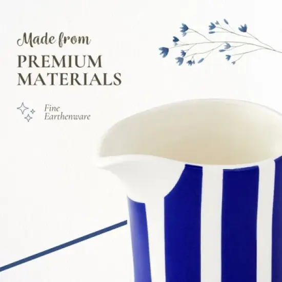 Spode Steccato Milk Jug, 10oz - Earthenware Drink Pitcher with Bold Blue Stripes for Coffee Bar Essentials, Creamer, Salad Dressing, Juice or Tabletop image {3}