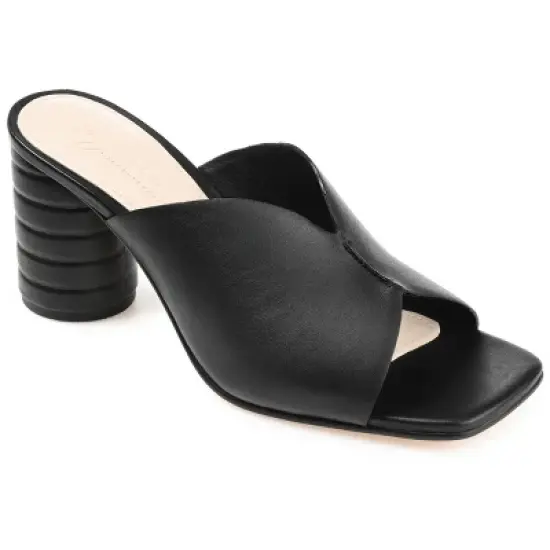 Journee Signature Womens Genuine Leather Karah Slip On Block Heel Open Square Toe Sandals image {9}