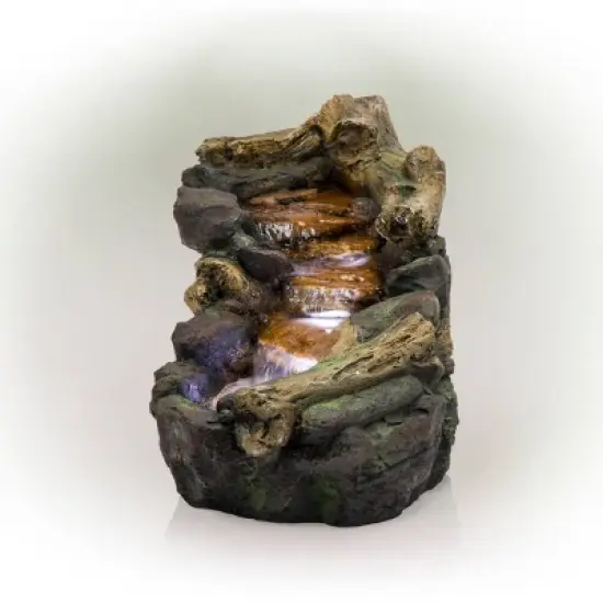 19" River Rocks and Logs Fountain with LED Lights Gray/Cool White - Alpine Corporation image {3}