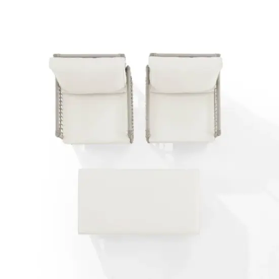 3pc Thatcher Outdoor Steel Chair & Ottoman Set Creme/Driftwood - Crosley image {11}