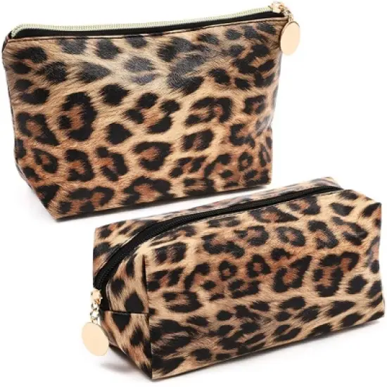 Glamlily 2-Pack Small Leopard Print Travel Cosmetic Makeup Bag, Jewelry Pouch Toiletry Organizer For Women image {8}
