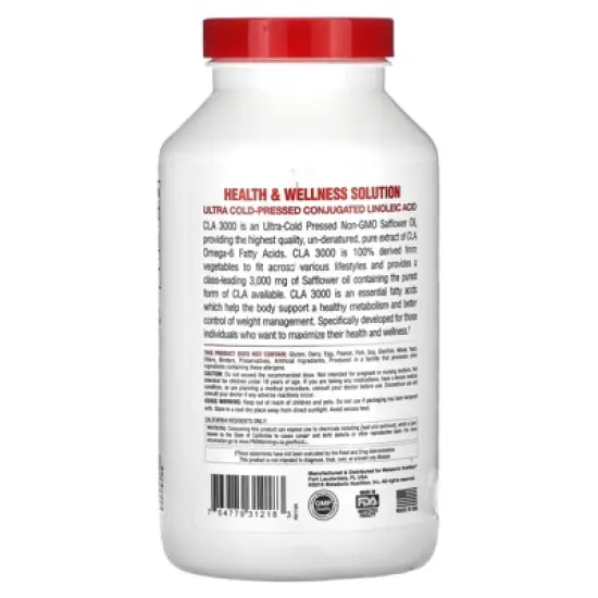 Metabolic Nutrition CLA 3000, 180 Softgels (1,000 mg per Softgel) image {2}