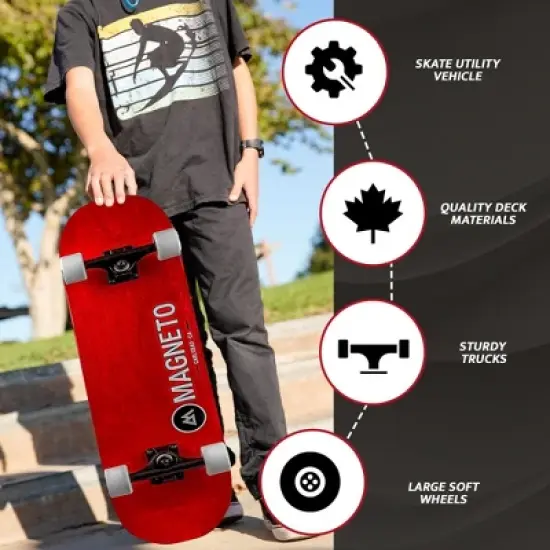 Magneto SUV Skateboards | Fully Assembled 31.5" x 8.5" Standard Size | 7 Layer Canadian Maple Deck with Free Skate Tool, SUV Red image {5}