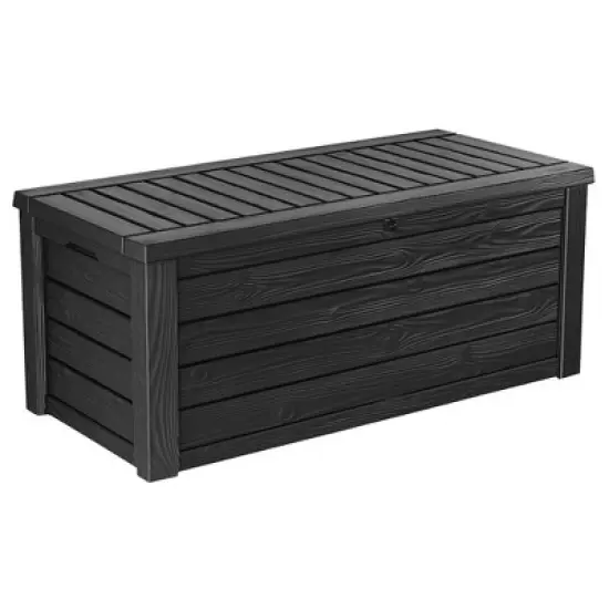 Keter Westwood Outdoor Resin 150 Gallon Deck Storage Box Organizer for Patio Furniture, Pool Toys and Yard Tools with Bench, Dark Gray (2 Pack) image {2}