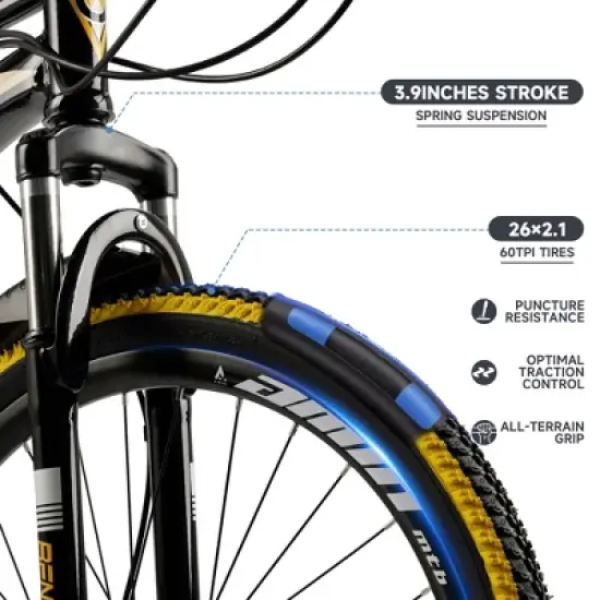 Topteng 21 Speed 26 inches Mountain Bike, Full Suspension MTB for Teenagers- Yellow image {4}