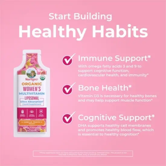 MaryRuth's Women's Multivitamin Liposomal, Vanilla Peach, Org, 0.5 oz 14-Pack image {5}