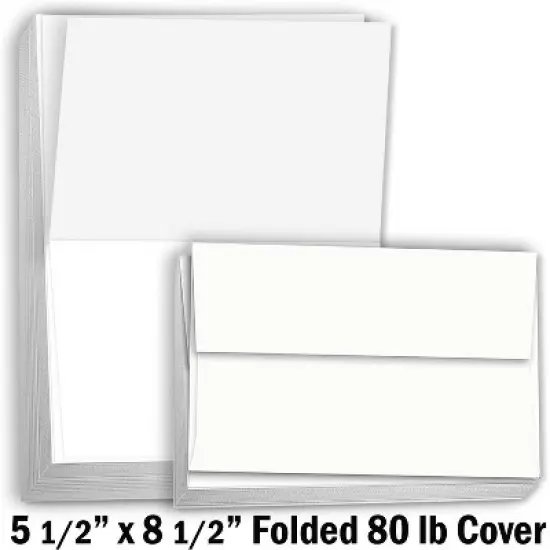 Hamilco Blank Cards and Envelopes White Cardstock Paper 5.5" x 8.5" folded 100 Pack image {1}