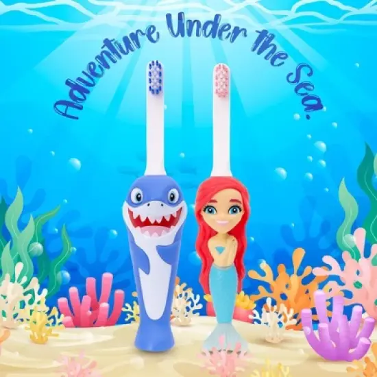 Toothbrush Toys Aqua the Mermaid & Chompers the Shark Multipack, Extra Soft Bristles with Easy Grip for Small Hands, Makes Brushing an Adventure image {2}