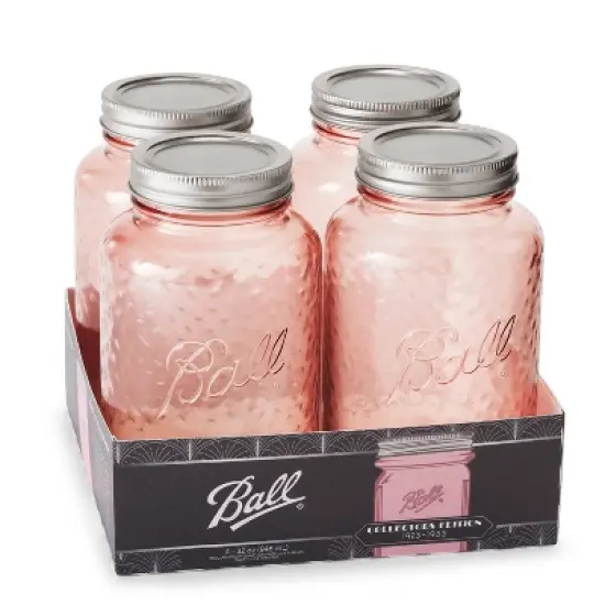 Ball 32oz 4pk Glass Regular Mouth Rose Vintage Mason Jar with Lid and Band: Pink Canning Jars, Dishwasher-Safe image {8}