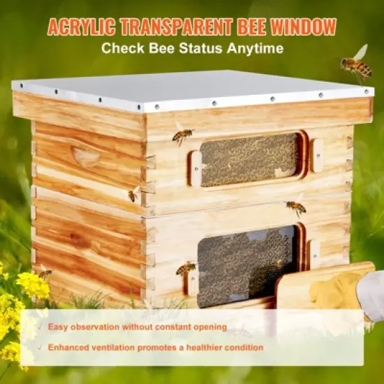 VEVOR Bee Hive 20 Frame Bee Hives Starter Kit, Beeswax Coated Cedar Wood, 1 Deep + 1 Medium Bee Boxes Langstroth Beehive Kit image {3}