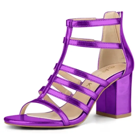 Allegra K Women's Cage Strappy Gladiators Chunky Heels Sandals image {10}
