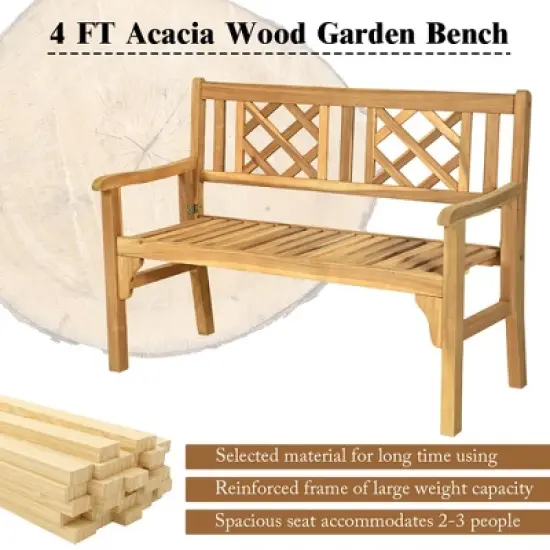Costway Patio Outdoor Solid Wood Bench Folding Loveseat Chair Park Garden Deck Furniture image {6}