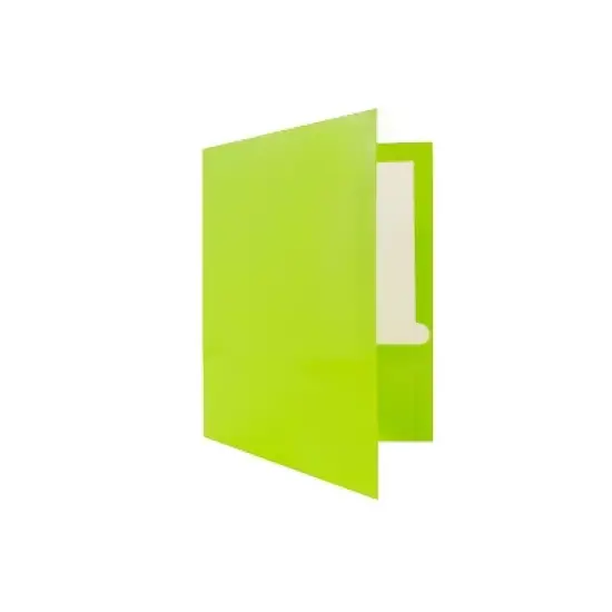 JAM Paper Laminated Two-Pocket Glossy Presentation Folders Lime Green 385GLID image {3}