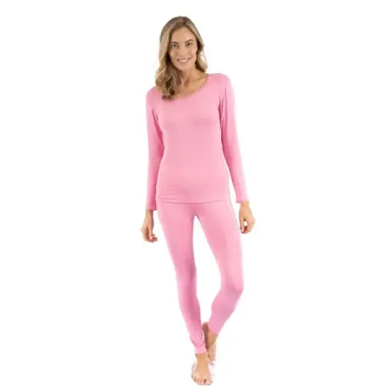 Leveret Womens Two Piece Classic Solid Color Thermal Pajamas image {7}