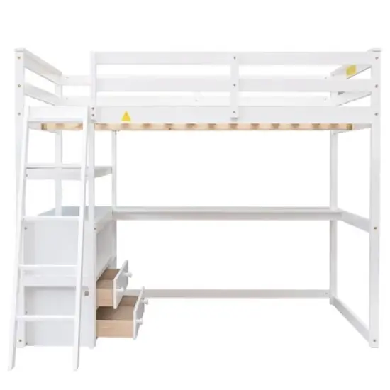 Full Size Loft Bed with Desk, Shelf and Two Built-in Drawers - ModernLuxe image {5}