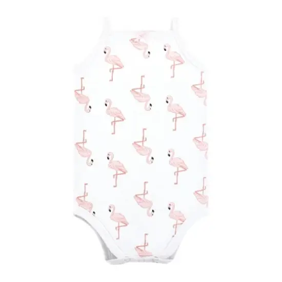 Hudson Baby Infant Girl Cotton Sleeveless Bodysuits, Palm Flamingo image {3}