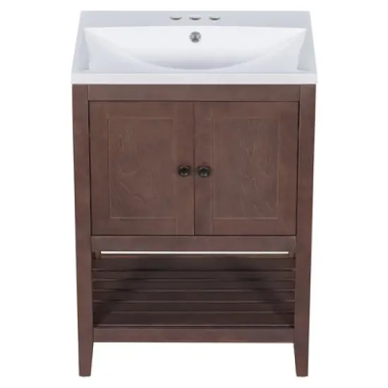 24" Modern Stylish Bathroom Vanity with Porcelain Sink and Open Shelves - ModernLuxe image {4}