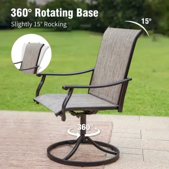 Captiva Designs 5pc Outdoor Dining Steel Table with Umbrella Hole & Brown Textilene Arm Chairs image {8}