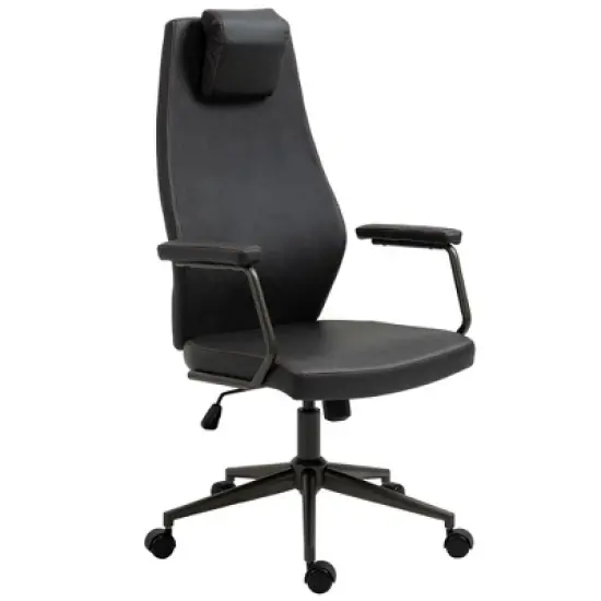 Vinsetto High-Back Executive Office Chair, Ergonomic Leather Computer Desk Chair with Adjustable Height, Headrest and 360 Swivel Wheels, Deep Gray image {3}