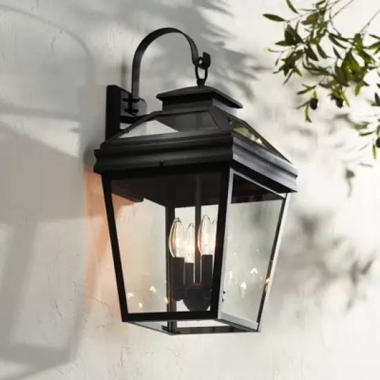 John Timberland Stratton Street Mission Outdoor Wall Light Fixture Textured Black Lantern 22" Clear Glass for Post Exterior Barn Deck House Porch Yard image {6}