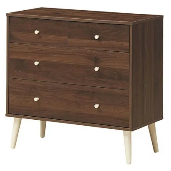 Costway 4-Drawer Dresser Chest Cabinet Storage Organizer Rubber Leg W/Rail Walnut Finish image {9}