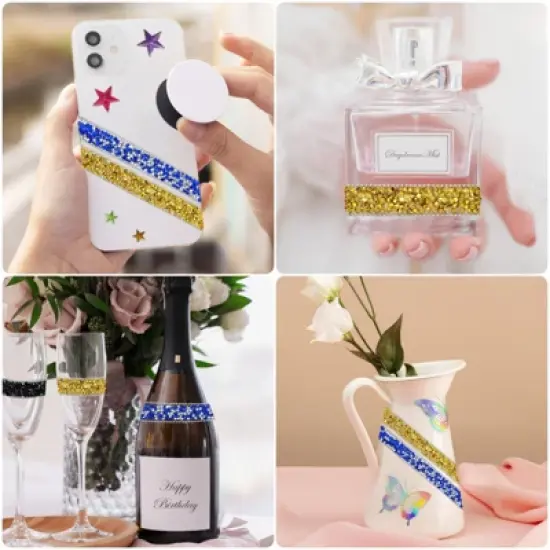 Wrapables 3 Yards Self Adhesive Resin Rhinestone Ribbons, Glittery Bling Tape Strips for DIY Crafts Wedding Party Decoration (3 Rolls) image {6}