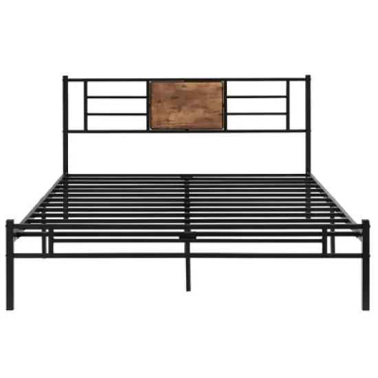 VECELO Twin/Full/Queen Platform Bed Frame with Steel Slat Support, Heavy Duty Bed Frame with Headboard, No Box Spring Needed/Easy Assembly image {9}