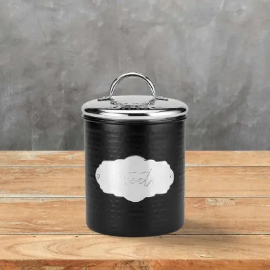 Amici Pet Cavalier Canister, Set of 2 - Black & Silver Toned Hammered Metal Food Storage with Handles - Airtight Lid Containers - (38 Oz & 104 Oz) image {4}