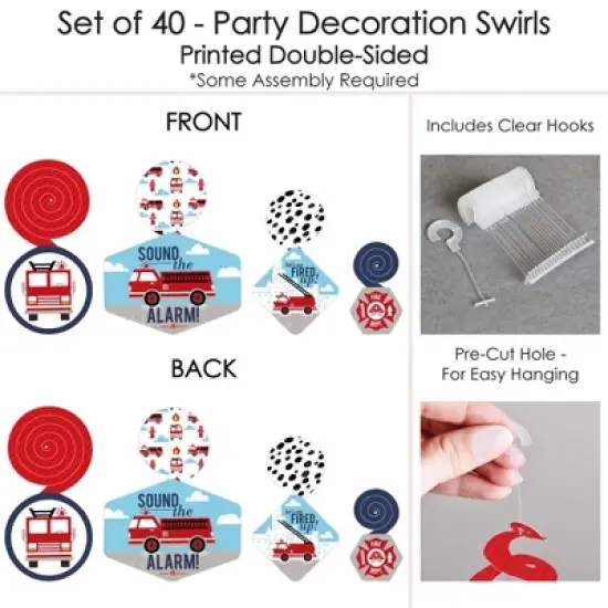 Big Dot of Happiness Fired Up Fire Truck - Firefighter Firetruck Baby Shower or Birthday Party Hanging Decor - Party Decoration Swirls - Set of 40 image {4}