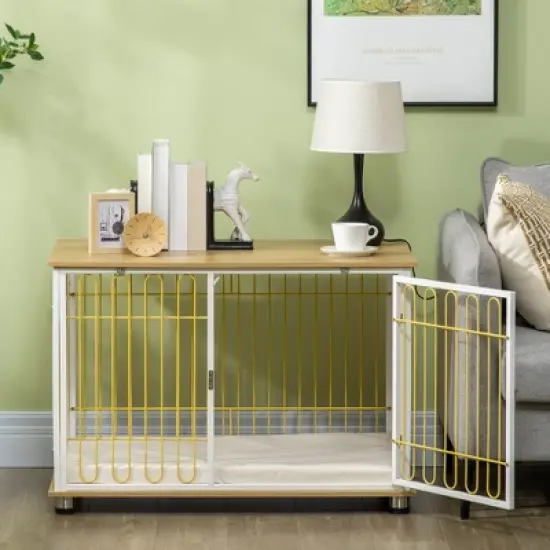 PawHut Modern Medium Dog Crate End Table with Soft Cushion, Wooden Dog Crate Bed Indoor Dog Kennel Furniture with Washable Cushion Cover image {5}