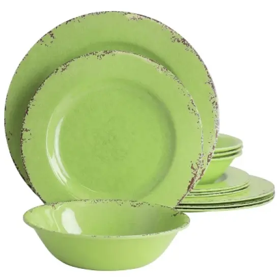 Gibson Mauna 12 Piece Melamine Dinnerware Set in Crackle Green image {7}