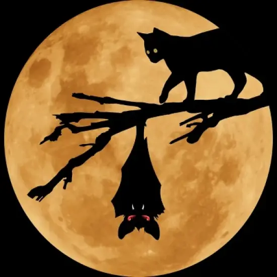 Junior's Design By Humans Halloween - Moon (The Cat and the Bat) By MonkeyStore T-Shirt image {1}