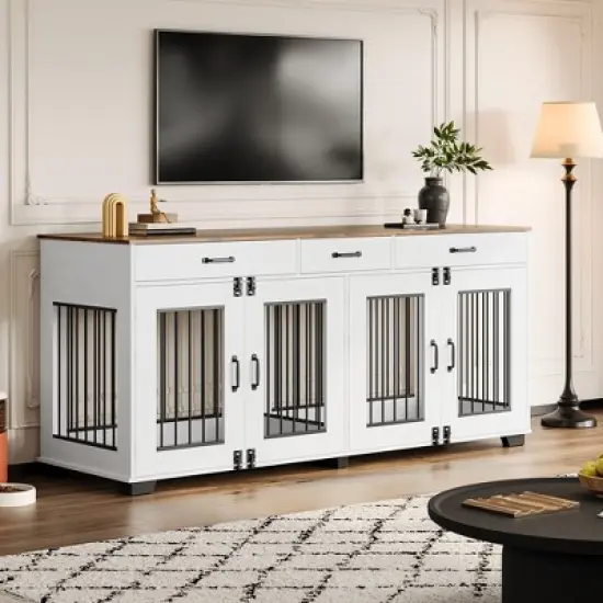 71-Inch Large Dog Crate with 3 Drawers for 2 Dogs, Spacious Wooden Indoor Kennel with Divider, Large Breed Dog Crate and TV Stand for Medium Large Dog image {6}