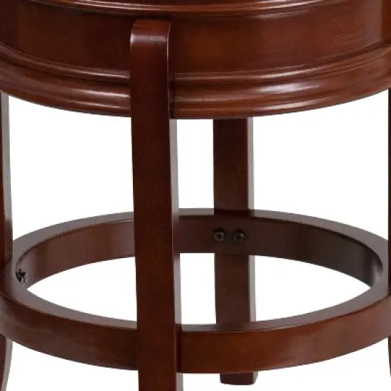 Flash Furniture 24'' High Backless Wood Counter Height Stool with Carved Apron and LeatherSoftSoft Swivel Seat image {5}