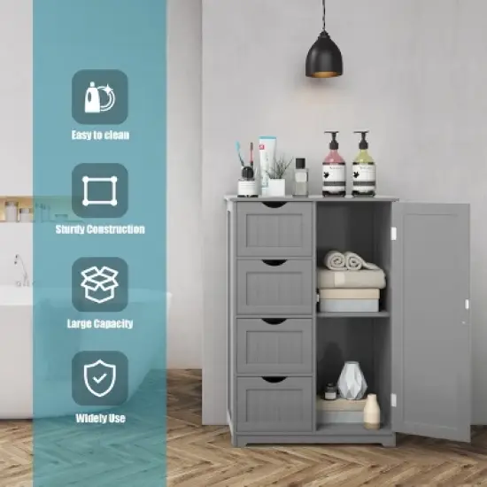 Costway Wooden 4 Drawer Bathroom Cabinet Storage Cupboard 2 Shelves Free Standing image {4}