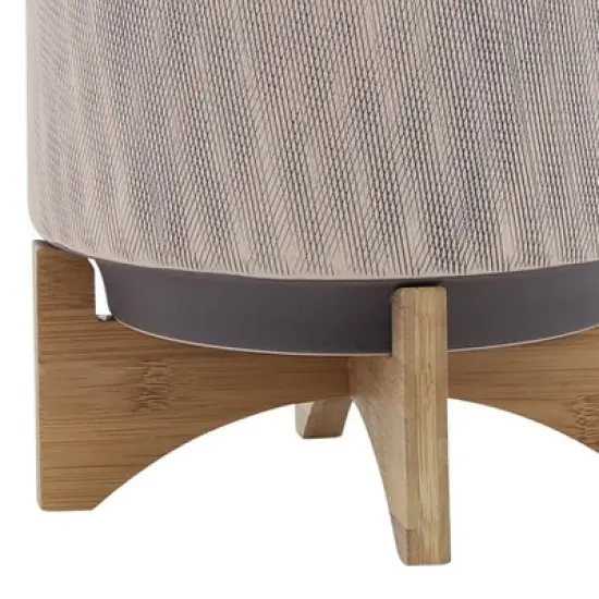 Sagebrook Home 12"x10" Mesh Ceramic Planter Pot with Stand Tan image {6}