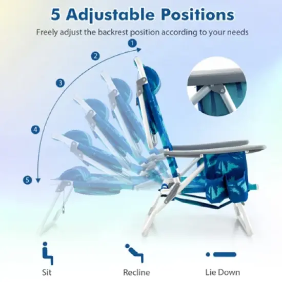 Tangkula 4 PCS Beach Chair 5-Position Outdoor Reclining Chairs w/ Head Pillow & Storage Bag image {3}