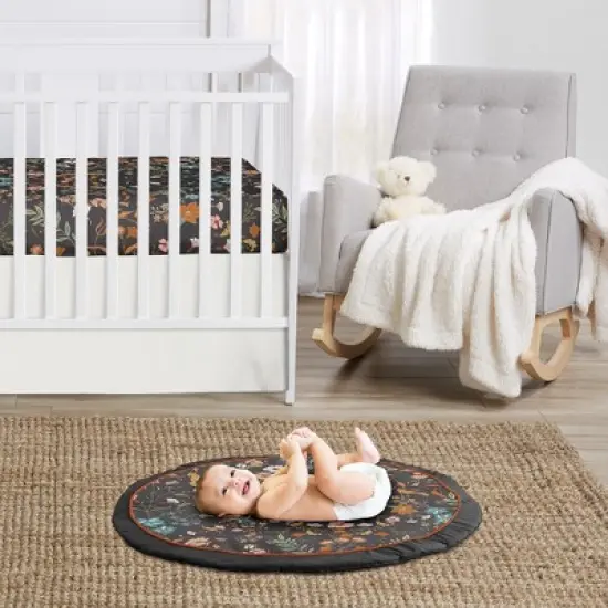 Sweet Jojo Designs Girl Baby Tummy Time Playmat Boho Floral Wildflower Black Orange and Blue image {1}